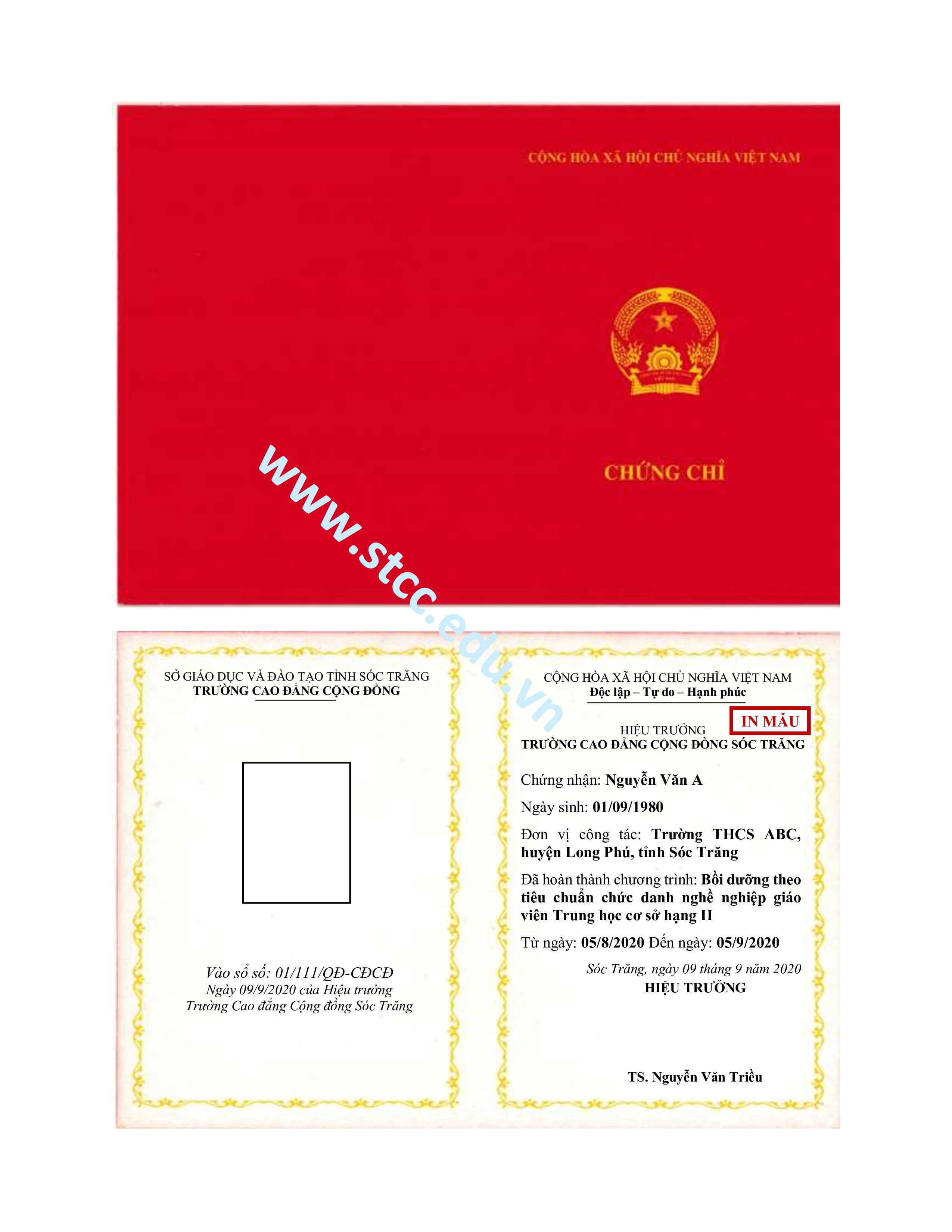 In mẫu “Chứng chỉ Bồi dưỡng theo tiêu chuẩn CDNN dành cho giáo viên”